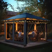 Sonstiges Pavillon de jardin 3x3 mètres, anthracite. Pavillon pliable avec moustiquaires, hauteur réglable, tissu Oxford en métal