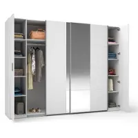 Meublorama Armoire 4 portes avec miroir STAR – Blanc – Avec penderie – L270 cm