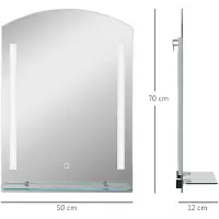 BellaFurn Miroir de salle de bain avec éclairage LED et étagère en verre | Couleur : Argent | Dimensions : 50 x 12 x 70 cm