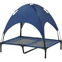 PawHut , lit pour animaux de compagnie avec auvent, lit surélevé pour chien, idéal pour l'extérieur, couleur bleue