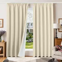 Merkloos Couverture de lit 100 % occultante, rideaux occultants avec bande froncée, aspect lin, dimensions : 245 H x 200 B, 2 pièces, rideaux thermiques gris et blancs, isolation thermique