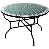 Marrakesch Orient & Mediterran Interior Table marocaine en mosaïque, structure en fer forgé, plateau en ciment facile d'entretien, couleur vert, 120 cm