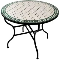 Marrakesch Orient & Mediterran Interior Table mosaïque de Marrakech, fabriquée en ciment, artisanale, de couleur beige-vert, dimensions : 100 cm