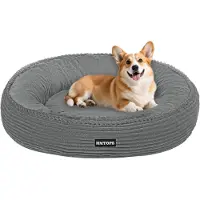 Merkloos Lit pour chien, adapté aux chiens de taille moyenne, coussin pour chat lavable, coussin moelleux pour chien, lit pour chien rond en corde, forme de donut, canapé pour chien, amovible