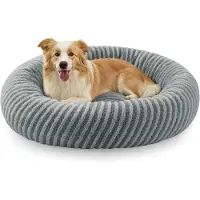 Merkloos Lit pour petit chien, modèle rond en forme de donut, lavable, lit douillet pour chien, en imitation de fourrure de lapin douce et antidérapante, et en polaire