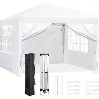StarTech.com Pavillon de jardin 3x3 mètres - Tente de réception pliable - Toit en Oxford imperméable - Hauteur réglable de 176 à 200 cm - Structure en acier - Blanc