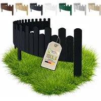 Pemicont Floranica Barrière de jardin bois 200 x 20 cm, Noir – bord ondulé, pin, cinq piquets intégrés