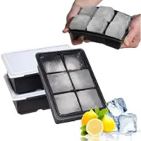 Unyqoos Ensemble Benzoa comprenant 3 moules à glaçons avec couvercle – gros glaçons carrés de 4,8 cm, empilables, en silicone de qualité alimentaire, lavables au lave-vaisselle