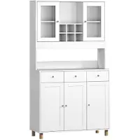 BellaFurn Armoire de cuisine de 180 cm avec portes en verre et étagères réglables | Couleur : Blanc | Dimensions : 100 x 40 x 180 cm