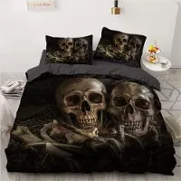 Benza Ensemble de literie Ibenzoa avec motif crâne, comprenant une housse de couette de 135x200 cm et une taie d'oreiller de 80x80 cm, en microfibre brossée 100%