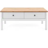 CALICOSY - Table Basse 2 tiroirs L100 cm -Reproduction Blanc - BERGEN