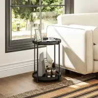 SUGIFT Table d'appoint ronde avec étagère, table basse à 2 niveaux, table d'appoint en métal, noire | 44 x 44 x 56 cm | Capacité de charge : 4 kg | Structure en acier