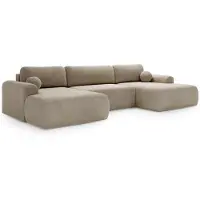 Bettso Canapé d'angle beige AURORA, dimensions 344x177 cm. Convertible avec mécanisme de dépliage, offrant une surface de couchage de 298x134 cm