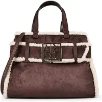 Armani Exchange pour femme. XW000285AF26995M6027 Sac cabas en daim avec bordure en mouton marron (OSFA), Casuel, Polyester