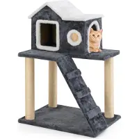 Northix Arbre à chat de 90 cm de haut avec grande grotte, échelle et poteaux en sisal, arbre à chat gris