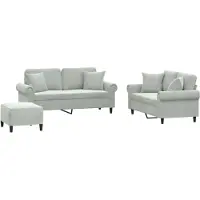 vidaXL Ensemble de canapés 3 pièces avec coussins gris clair velours