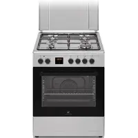 Continental Edison Plaque de cuisson gaz CECG60FCS1 avec 4 brûleurs à gaz et four électrique à convection de 60 litres, 6 modes de cuisson, minuterie et système de sécurité enfant, finition argentée
