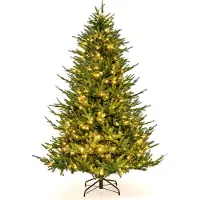 Costway Sapin de Noël artificiel 210cm, arbre de Noël ouvrable avec 8 modes d'éclairage, 380 lumières LED, 1130 pointes de branches en PE&PVC, sapin vert
