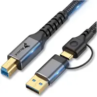 Reagle Câble Imprimante USB C USB A vers USB B 3.0 50cm 2 en 1 Câble pour Imprimante Scanner Disque Dur Externe Transfert Rapide Nylon Tressé