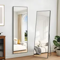 Sonstiges Miroir de plein corps, 147 x 44 cm. Miroir sur pied, miroir mural, cadre en aluminium, couleur noire. Peut être suspendu, posé ou incliné