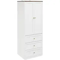 SoBuy Armoire Blanche avec 3 Tiroirs et Penderie, Meuble de Rangement Moderne Armoire avec section supérieure à deux KSB04-W
