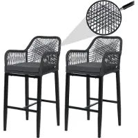 Mendler Lot De 2 Tabourets De Bar Rope Hwc-P91, Tabouret De Bar, Tabouret De Comptoir, Coussin D'assise D'extérieur, Tressage En Corde, Métal Anthracite