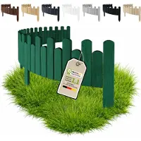 Pemicont Floranica Barrière de jardin bois 200 x 40 cm, Vert – bord ondulé, pin, cinq piquets intégrés