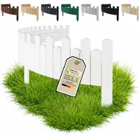 Pemicont Floranica Barrière de jardin bois 200 x 30 cm, Blanc – bord ondulé, pin, cinq piquets intégrés
