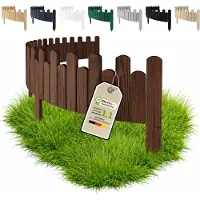 Pemicont Floranica Barrière de jardin bois 200 x 30 cm, Marron – bord ondulé, pin, cinq piquets intégrés