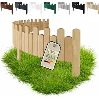 Pemicont Floranica Barrière de jardin bois 200 x 20 cm, Naturel – bord ondulé, pin, cinq piquets intégrés