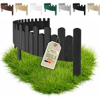 Pemicont Floranica Barrière de jardin bois 200 x 20 cm, Anthracite – bord ondulé, pin, cinq piquets intégrés