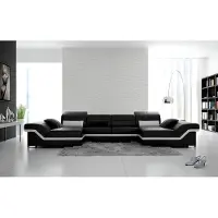 AEA Ecksofa Sofa Couch Polster Wohnlandschaft Leder Ecke Garnitur U-Form Schwarze