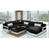 AEA Design Leder Wohnlandschaft Eck Sofa Moderne Garnitur Couch Ecke Schwarz USB
