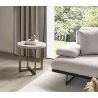 AEA Couchtisch rund Beistelltisch Beige Wohnzimmertisch Sofatisch Holz Hochwertig