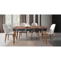 AEA Table Salle à manger Garniture Table de salle à manger Chaise Set 5pcs Textile Bois Chaises Fauteuil Meubles