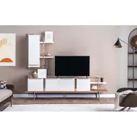 AEA Élégant salon blanc marron clair Set RTV Étagère bois Lowboard