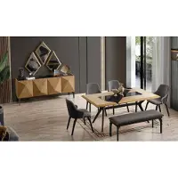 AEA Stilvolles Möbelset Designer Holztisch 4x Polsterstühle Bank Konsole