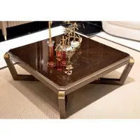 Casa Padrino Table basse de luxe Marron / Or - Table de salon carrée en bois massif - Meubles de salon - Meubles de luxe - Collection de luxe