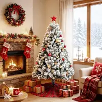 Eikuavons Arbre de Noël artificiel , 150 cm de haut, avec effet neige, 550 branches, sapin artificiel dense, recouvert d'une couche épaisse, avec un pied en métal pliable