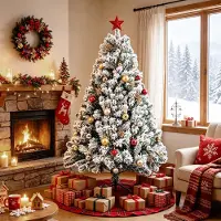 Eikuavons Arbre de Noël artificiel , 180 cm de haut, avec effet neige, 860 branches, sapin artificiel dense, recouvert de flocons, avec un pied en métal pliable