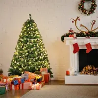 Eikuavons Arbre de Noël artificiel , 210 cm de haut, avec 400 LED blanc chaud, en PVC et métal, branches qui s'ouvrent automatiquement, couleur verte