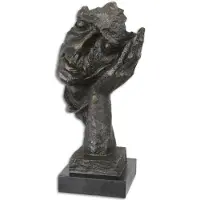 Casa Padrino Designer sculpture en résine visage reposant sur la main bronze / noir 15 x 12,5 x H. 32,3 cm - Figurine décorative - Décoration de bureau - Accessoires de décoration