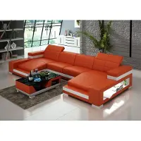 AEA Ecksofa Sofa Wohnlandschaft U-Form Polster Couch Ledersofa Orange Sofas Garnitur