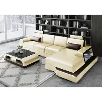AEA Ecksofa Sofa Wohnlandschaft L-Form Polster Couch Ledersofa Beige Sofas Garnitur