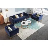 AEA Salon Textile 3+1+1 Canapé Bleu Ensemble de 3 pièces