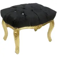 Casa Padrino Tabouret baroque noir / or 50 x 40 x H. 35 cm - Tabouret baroque fait main avec pierres scintillantes - Meubles de style baroque