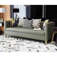AEA Dreisitzer Couch Polster Design Sofa Sitz Sofas Zimmer Blau Chesterfield Leder