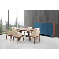 AEA Table de salle à manger + 6 fauteuils en cuir de luxe Chaise Fauteuil Designer Tables en bois rembourrées
