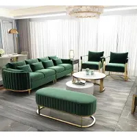 AEA Designer Luxus Couch Grün Set Polster Garnitur Textil Samt Stoff Sofa 311 Sitzer
