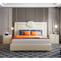 AEA Großes Weißes Schlafzimmer Doppelbett Designer Holzgestell Modernes Bett